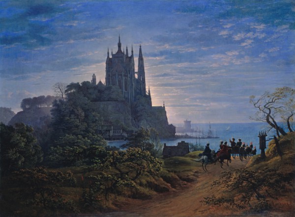 Gothic Church on a Rock by the Sea, 1815. Artist: Schinkel, Karl Friedrich (1781-1841)