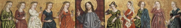 Salvator Mundi flanked by the Wise and Foolish Virgins, c. 1500. Artist: South German master (16th century)