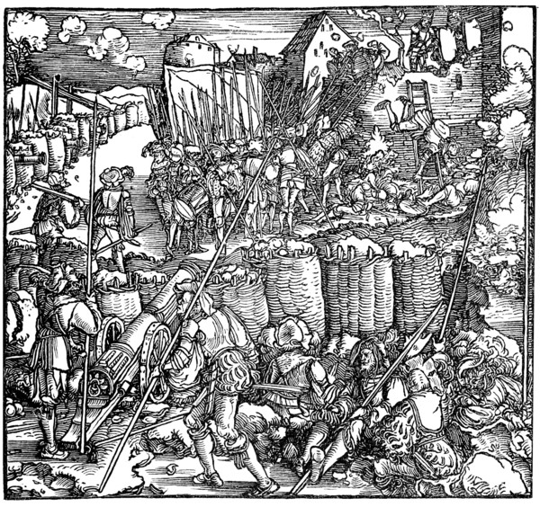 Siege of a fortress. Illustration from the book Phisicke Against Fortune by Petrarch, 1532. Artist: Weiditz, Hans, the Younger (c. 1500-1536)