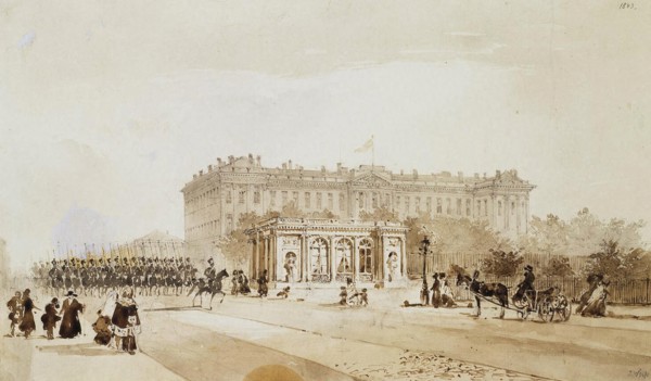 View of the Anichkov Palace in St Petersburg, 1843. Artist: Weiss, Johann Baptist (1812-1879)