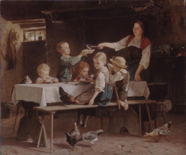 Kids at Lunch, 1857. Artist: Vautier, Marc Louis Benjamin, the Elder (1829-1898)