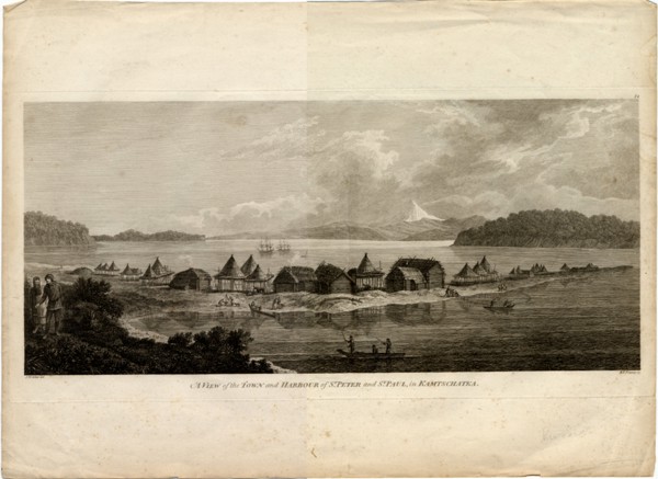 View of the Town and Harbour of Petropavlovsk-Kamchatsky (from the Voyage to the Pacific Ocean), 1785. Artist: Pouncey, Benjamin Thomas (active 1772-1799)