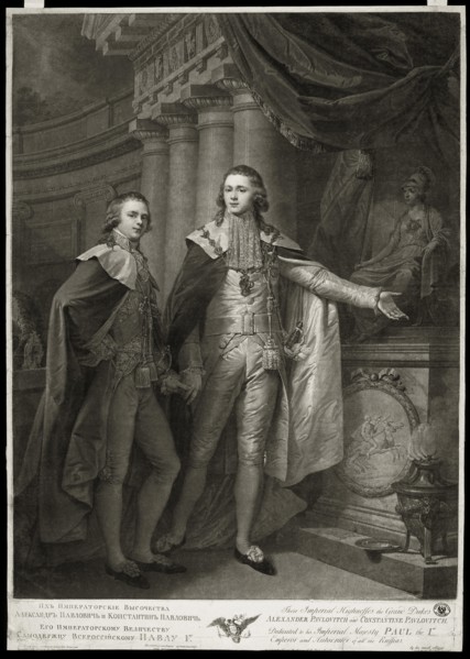 Portrait of Grand Dukes Alexander Pavlovich and Constantine Pavlovich of Russia, 1797. Artist: Walker, James (1748-ca. 1808)