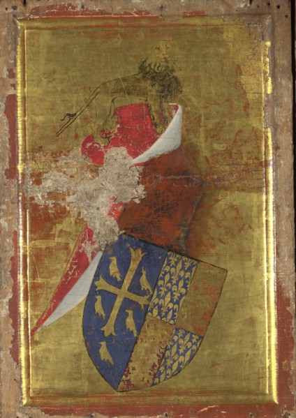 The coat of arms of Richard II of England (The outside panel of the Wilton Diptych), Between 1395 and 1399. Artist: Wilton Master (active 1395 - 1399)