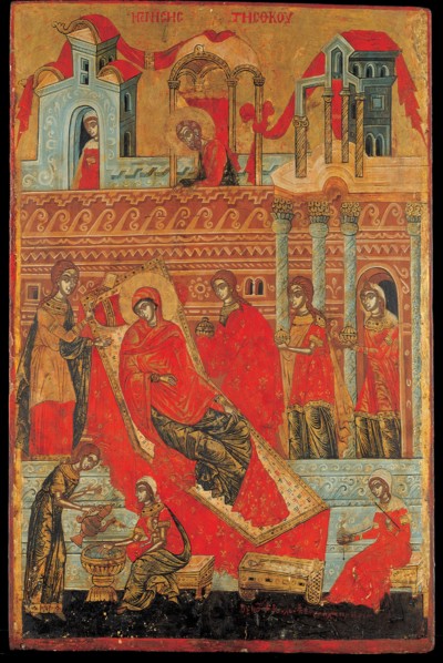 The Birth of the Virgin, 17th century. Artist: Adrianoupolitis, Konstantinos (active 17th century)