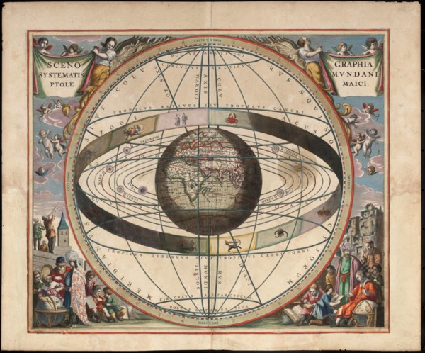 Scenography of the Ptolemaic cosmography (From Andreas Cellarius Harmonia Macrocosmica), c. 1660. Artist: Loon, Johannes van (c. 1611-1686)