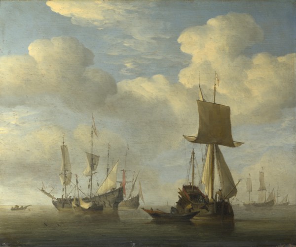 An English Vessel and Dutch Ships Becalmed, c. 1660. Artist: Velde, Willem van de, the Younger (1633-1707)