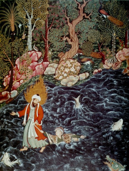 The prophet Elijah rescuing Prince Nur ad-Dahr (From the Hamzanama), 1562-1577. Artist: Mir Sayyid Ali (c. 1510-after 1572)