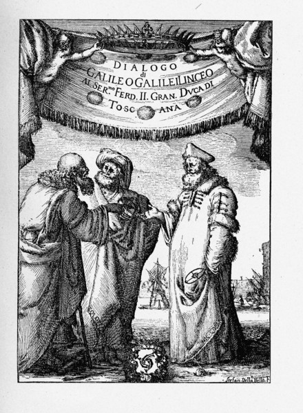 Frontispiece of the Dialogue Concerning the Two Chief World Systems by Galileo Galilei, 1632. Artist: Della Bella, Stefano (1610-1664)