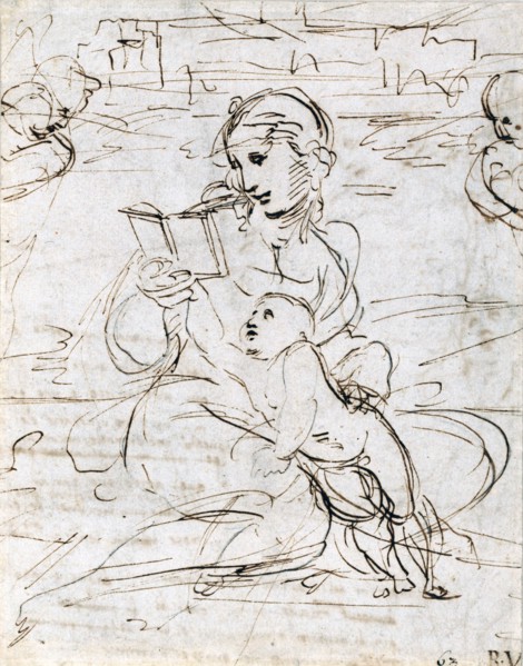 Reading Madonna and Child in a Landscape betweem two Cherub Heads, 1509. Artist: Raphael (1483-1520)