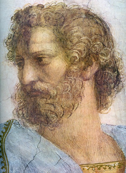 Aristotle. Stanza della Segnatura. The School of Athens (Detail), 1509-1511. Artist: Raphael (1483-1520)