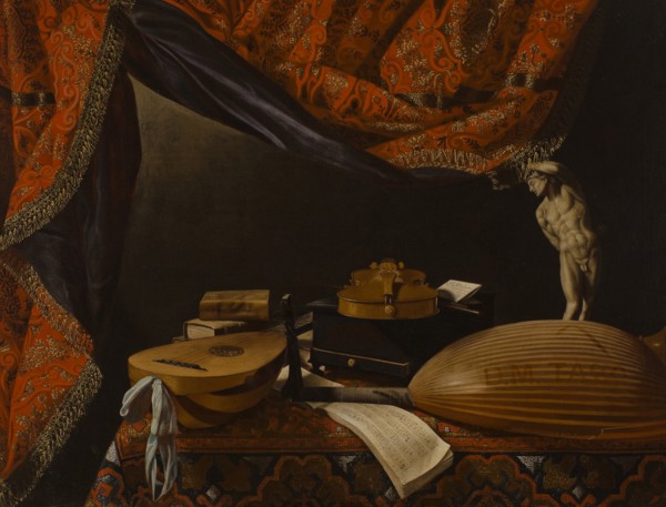 Still life with Musical Instruments, Books and Sculpture, c. 1650. Artist: Baschenis, Evaristo (1617-1677)