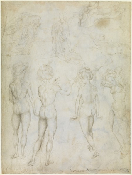 Four Studies of a Female Nude, an Annunciation and Two Studies of a Woman Swimming, c.1425. Artist: Pisanello, Antonio (1395-1455)
