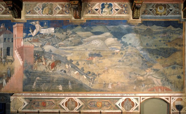 Effects of Good Government in the countryside (Cycle of frescoes The Allegory of the Good and Bad Government), 1338-1339. Artist: Lorenzetti, Ambrogio (ca 1290-ca 1348)