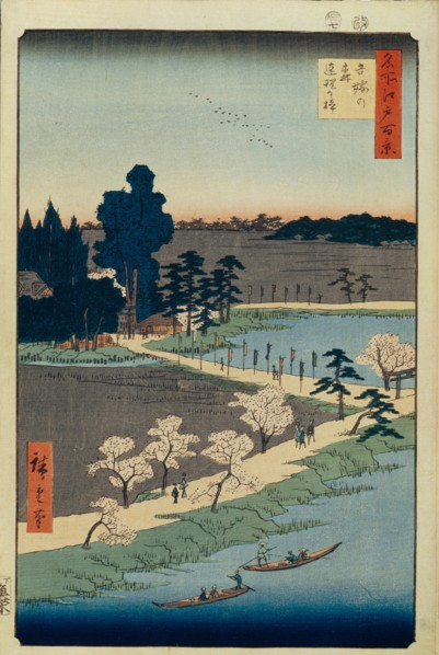 Azuma no mori Shrine and the Entwined Camphor (One Hundred Famous Views of Edo), 1856-1858. Artist: Hiroshige, Utagawa (1797-1858)