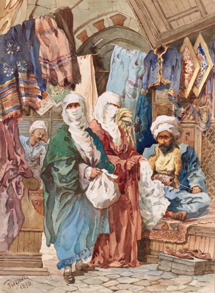 The Silk Bazaar. Artist: Preziosi, Amedeo (1816-1882)