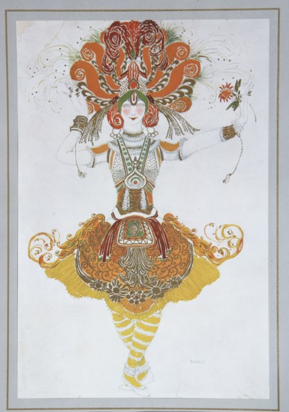 Costume design for Tamara Karsavina in the ballet The Firebird (L'oiseau de feu) by I. Stravinsky, 1909-1910. Artist: Bakst, Léon (1866-1924)