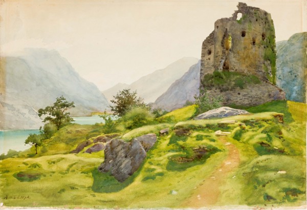 Mountain Landscape with Ruin. Artist: Benois, Albert Nikolayevich (1852-1936)