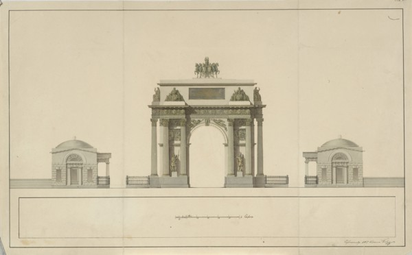 Triumphal Arch by Tverskaya Zastava in Moscow, 1826-1829. Artist: Bové (Bowe), Joseph (Osip Ivanovich) (1784-1834)