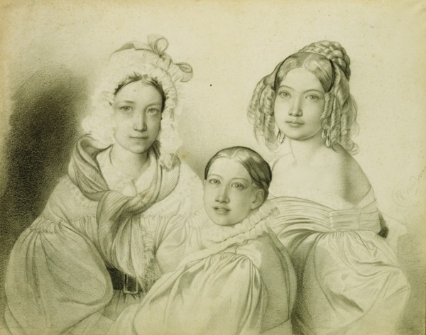 Portrait of Countesses Praskovia, Nadezhda and Maria Vyazemsky, 1835. Artist: Bruni, Fyodor Antonovich (1800-1875)