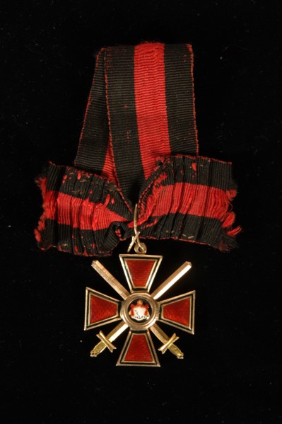 Riband and Badge of the Order of Saint Vladimir, Fourth class, 19th century. Artist: Orders, decorations and medals