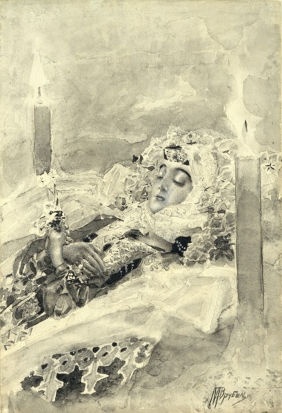 Tamara in the coffin. Illustration to the poem The Demon by Mikhail Lermontov, 1890-1891. Artist: Vrubel, Mikhail Alexandrovich (1856-1910)