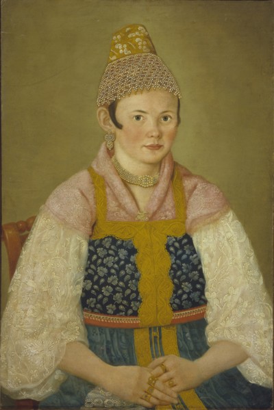 Portrait of a Merchant Woman in Kokoshnik Kabluchok. Artist: Anonymous