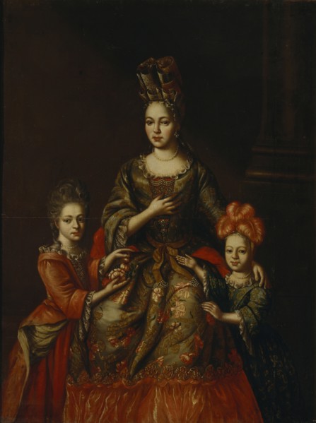 Portrait of Anastasiya Yakovlevna Naryshkina with children Alexandra Kirillovna und Tatyana Kirillovna, Early 18th cen.. Artist: Anonymous
