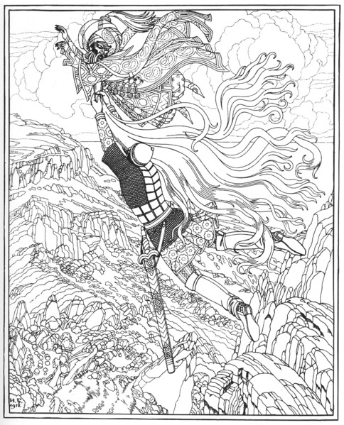 Flight of Chernomor and Ruslan. Illustration to the poem Ruslan and Lyudmila by A. Pushkin, 1918. Artist: Bilibin, Ivan Yakovlevich (1876-1942)