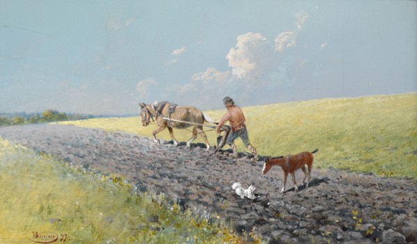 Ploughing the Field, 1899. Artist: Karasin, Nikolai Nikolayevich (1842-1908)