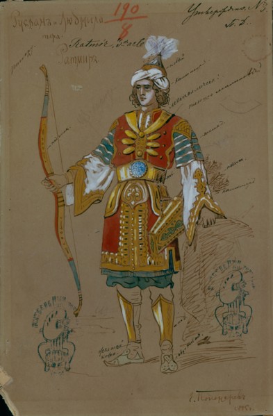 Costume design for the opera Ruslan and Lyudmila by M. Glinka, 1885. Artist: Ponomarev, Evgeni Petrovich (1852-1906)