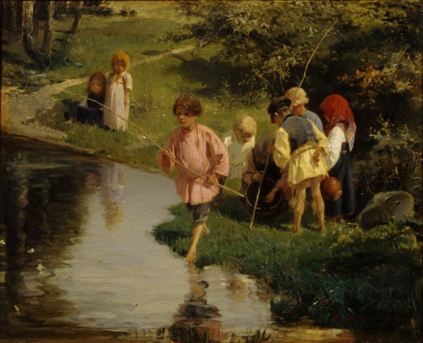 Children Fishing, 1882. Artist: Pryanishnikov, Illarion Mikhailovich (1840-1894)