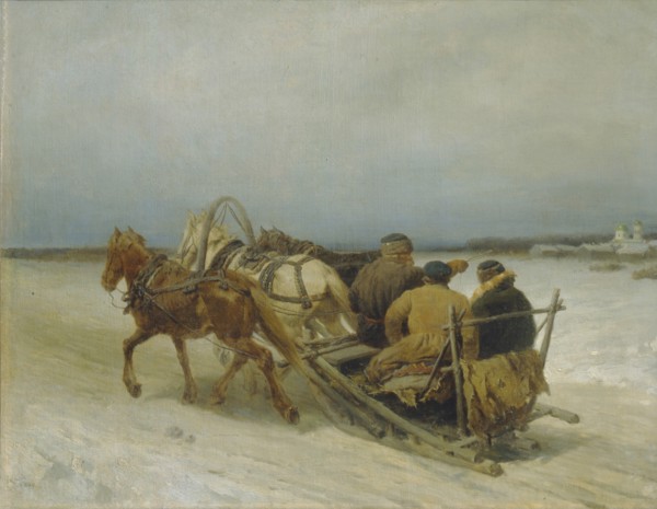 Troika in Winter, 1880s. Artist: Sokolov, Pyotr Petrovich (1821-1899)