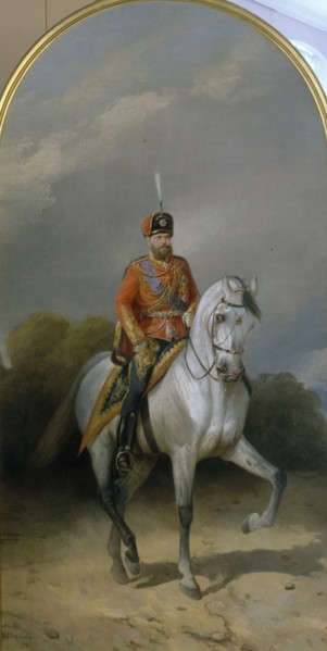 Portrait of the Emperor Alexander III (1845-1894) in the Uniform of the Hussar regiment of the Leib Guard, 1881. Artist: Sverchkov, Nikolai Yegorovich (1817-1898)