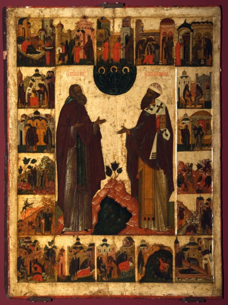 Saint Cyril of White Lake and Saint Cyril of Alexandria, Second half of the16th cen.. Artist: Russian icon