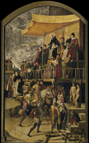 Saint Dominic Presides over an Auto da Fe, c. 1495. Artist: Berruguete, Pedro (1450-1503)