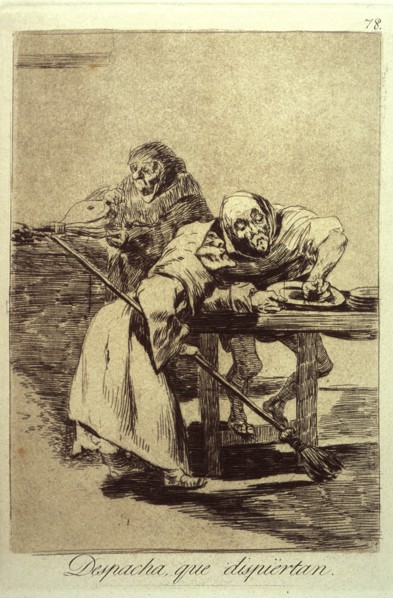 Despacha Que Dispiertan (Be quick, they are waking up), plate 78 from Los Caprichos, 1799. Artist: Goya, Francisco, de (1746-1828)