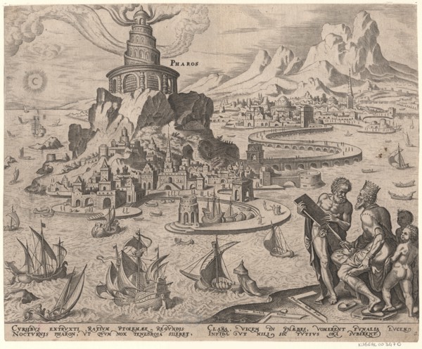The Lighthouse at Alexandria (from the series The Eighth Wonders of the World) After Maarten van Heemskerck, 1572. Artist: Galle, Philipp (1537-1612)