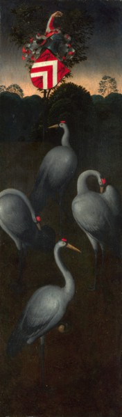 Cranes with the coat of arms of the Pagagnotti family (The reverse of a Panel from a Triptych), c. 1480. Artist: Memling, Hans (1433/40-1494)