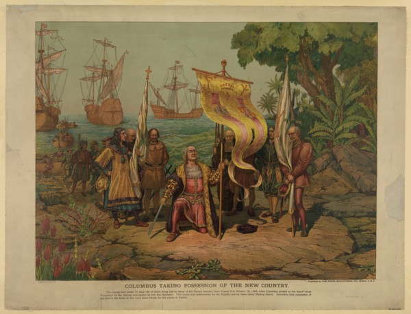 Columbus taking possession of the new country, 1893. Artist: Anonymous