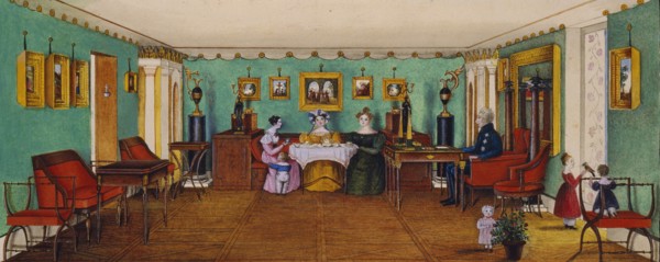 The Drawing Room in the House of Count Josef August Ilinsky in Romaniv, 1834. Artist: Anonymous