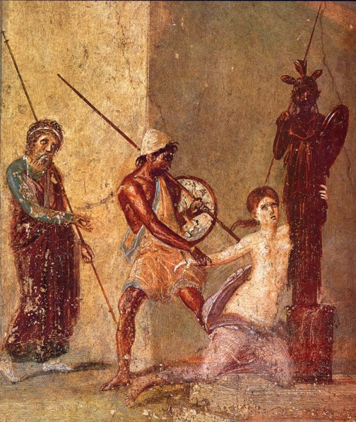 Ajax the Lesser drags Cassandra away from the Xoanon, 1st H. 1st cen. AD. Artist: Roman-Pompeian wall painting