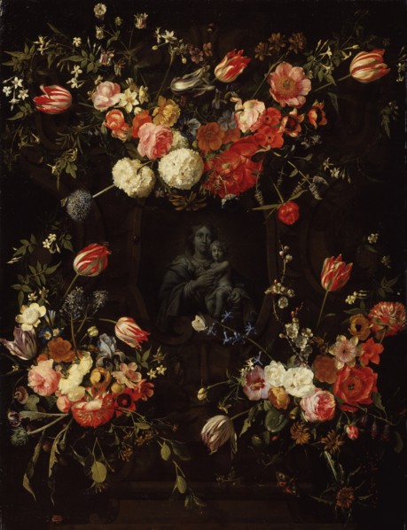 Madonna surrounded by flowers, 1662. Artist: Ykens, Frans (1601-1693)