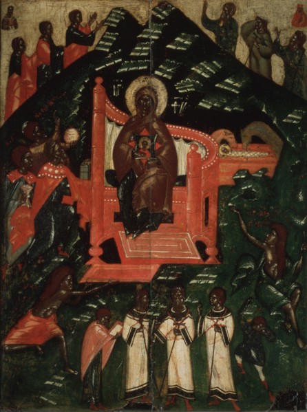 The Synaxis of the Virgin, End of 14th cen.. Artist: Russian icon