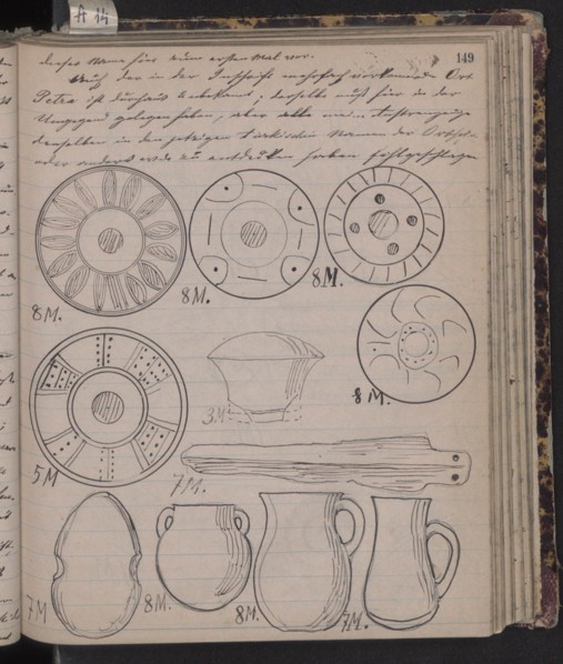 The Schliemann's diary contains sketches of discoveries, 1873. Artist: Schliemann, Heinrich (1822-1890)