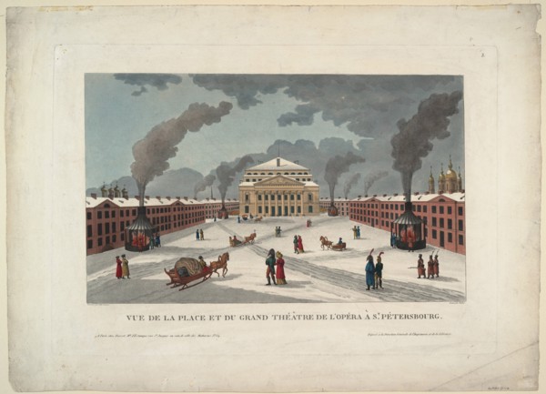 The Saint Petersburg Imperial Bolshoi Kamenny Theatre, c. 1811. Artist: Courvoisier-Voisin, Henri (1757-1830)