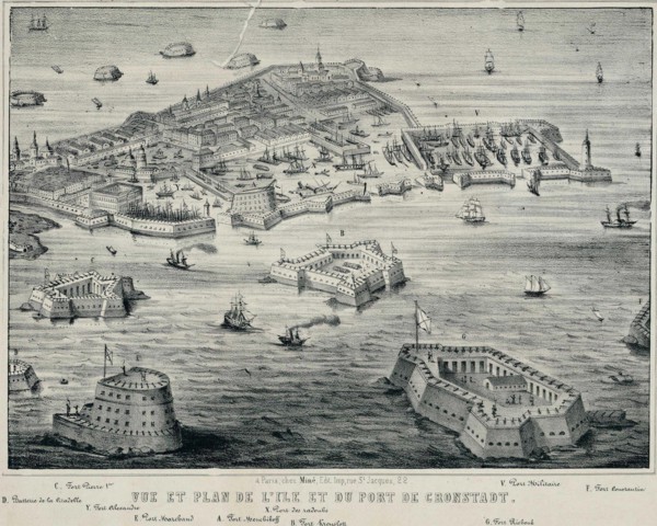 View and Plan of island and the port of Kronstadt, c. 1850. Artist: Anonymous