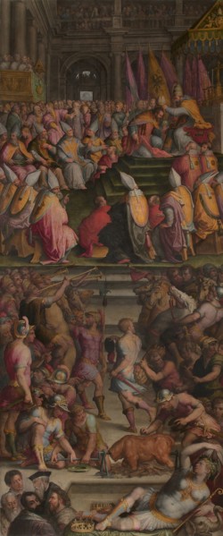 Pope Clement VII crowned Charles V in Bologna, 1556-1562. Artist: Vasari, Giorgio (1511-1574)