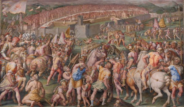The storming of the fortress of Stampace in Pisa, 1568-1571. Artist: Vasari, Giorgio (1511-1574)