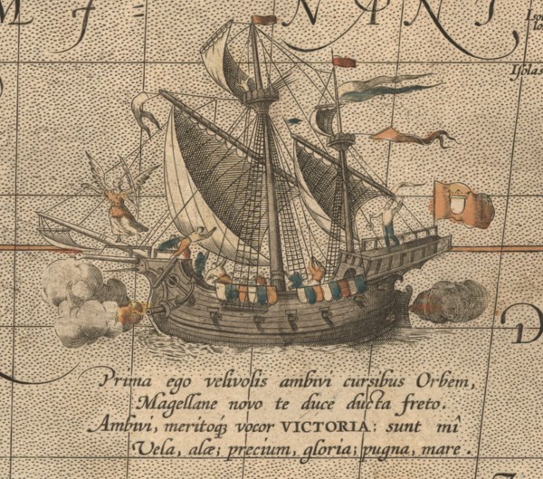 The Victoria, a Spanish carrack, ship of Ferdinand Magellan?s Armada de Molucca. (Aus Maris Pacific Artist: Ortelius, Abraham (1527-1598)